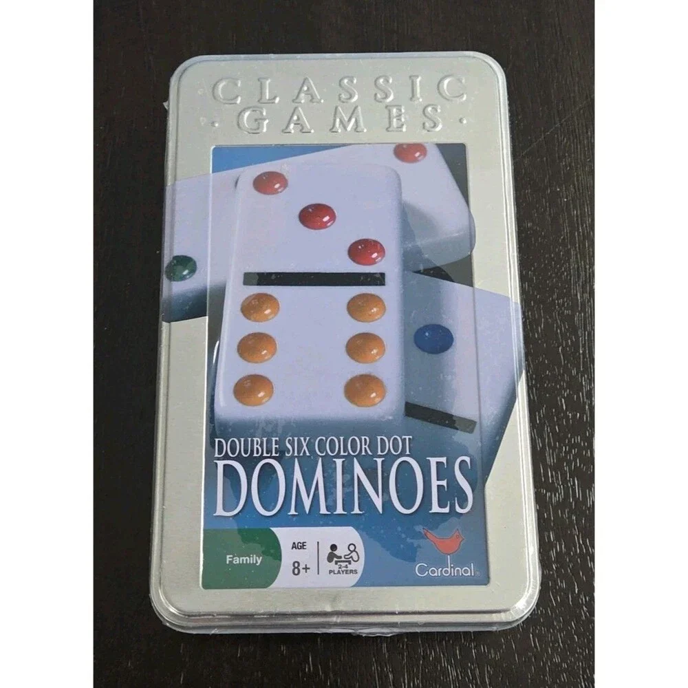 Cardinal Double Six Color Dot Dominoes Tile Game Set in Tin Case, Ages 8+